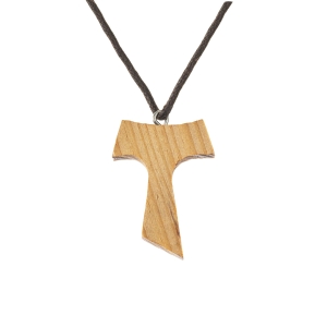 Collier - Petite croix - Tau - bois - cordon ciré