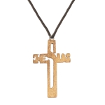 Collier - petite croix - JESUS - bois - cordon ciré