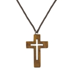 Collier - petite croix - bois - cordon ciré