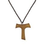 Collier - petite croix Tau - bois - cordon ciré