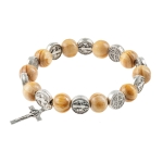 Bracelet - dizaine du rosaire - bois d'olivier - Saint Benoît