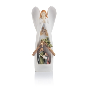 Crèche de Noël - Sainte Famille - Ange - lumineuse 18 cm - Bianco