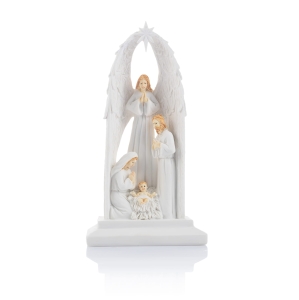 Crèche de Noël - Sainte Famille - Ange - lumineux - 15 cm - Bianco