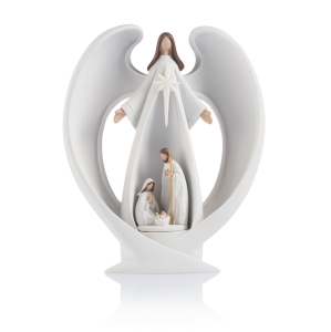 Crèche de Noël - Sainte Famille - Ange - lumineuse - 20 cm - Bianco
