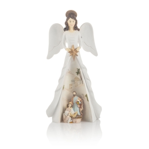 Crèche de Noël - Sainte Famille - Ange - lumineuse - 21,5 cm - Bianco