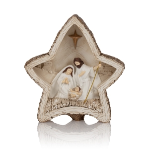 Crèche de Noël - Sainte Famille - étoile - lumineuse - 17 cm - Bianco