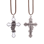 Collier - petite croix - souvenir de la Première Communion - lacet en cuir