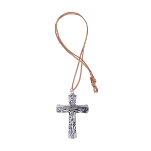 Collier - petite croix - Sainte Trinité - souvenir de la Confirmation - lacet en cuir