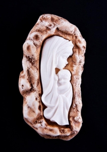 Alabaster Madonna with Baby Jesus wall hanging