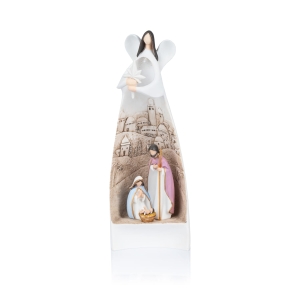 Crèche de Noël - Sainte Famille - Ange - lumineuse - 19,5 cm - Bianco