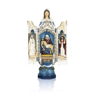 Figurine - triptyque - Notre-Dame Immaculée - Pieta - Cœur de Jésus - 30 cm