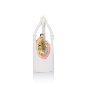 Crèche de Noël - Sainte Famille - Ange - lumineux - 14,5 cm - Bianco