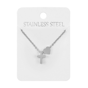 Collier - croix - coeur - Acier inoxydable