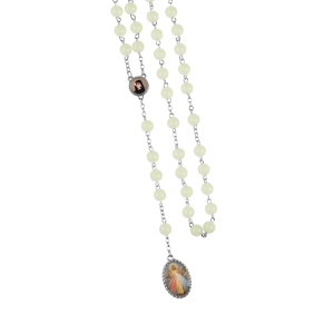 Chapelet - plastique - 8 mm - fluorescent - Jésus Miséricordieux - Sainte Faustine Kowalska