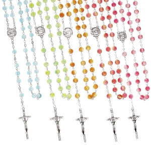 Chapelet - verre - 6 mm - rose - médaille pour cabochon