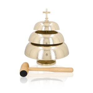 Gong triple - laiton - mailloche en bois - 40 cm