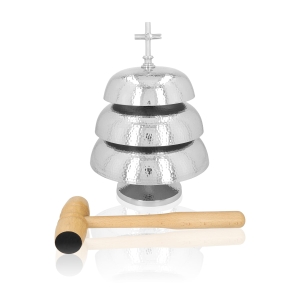 Gong triple - laiton - nickel - mailloche en bois - 35 cm