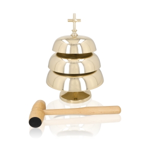 Gong triple - laiton - mailloche en bois - 35 cm