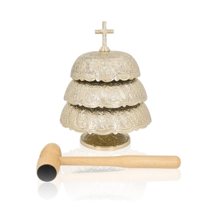 Gong triple - laiton - mailloche en bois - 33 cm