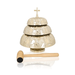 Gong triple - laiton - mailloche en bois - 38 cm