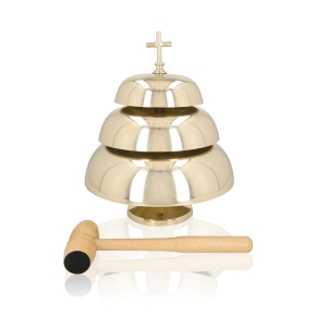 Gong triple - laiton - mailloche en bois - 38 cm