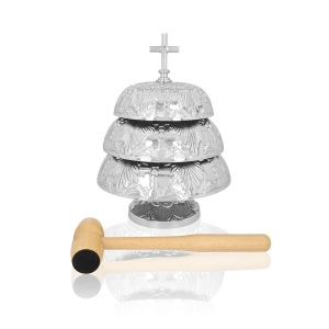 Gong triple - laiton - nickel - mailloche en bois - 35 cm