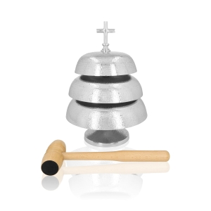 Gong triple - laiton - nickel - mailloche en bois - 35 cm