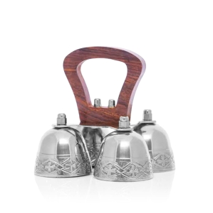 Dzwonki poczwórne - mosiądz - nikiel - drewniana rączka