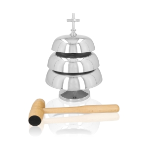 Gong triple - laiton - nickel - mailloche en bois - 35 cm