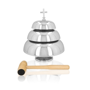 Gong triple - laiton - nickel - mailloche en bois - 38 cm