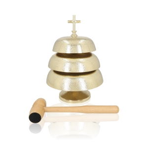 Gong triple - laiton - mailloche en bois - 35 cm
