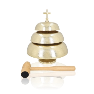 Gong triple - laiton - mailloche en bois - 37 cm
