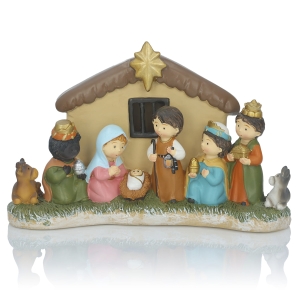 Crèche de Noël - 14 cm - Enfants - éclairage LED - Classique