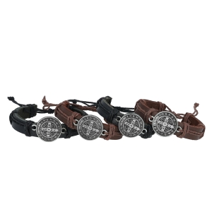 Armband - Leder - Medaillon - Heiliger Benedikt
