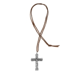 Collier - petite croix - Sainte Trinité - souvenir de la Confirmation - lacet en cuir
