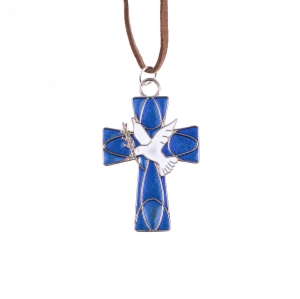 Collier - petite croix - Saint-Esprit - lacet en cuir