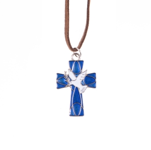 Collier - petite croix - Saint-Esprit - lacet en cuir
