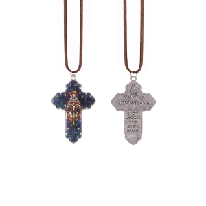 Collier - petite croix - Sainte Trinité - souvenir de la Confirmation - lacet en cuir