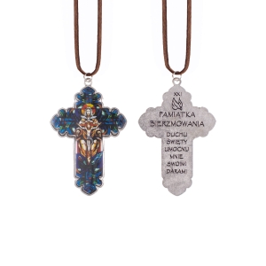 Collier - petite croix - Sainte Trinité - souvenir de la Confirmation - lacet en cuir