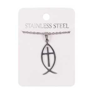 Collier - poisson chrétien - petite croix - Stainless Steel