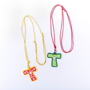Cord necklace with the rubber Tau cross with dove