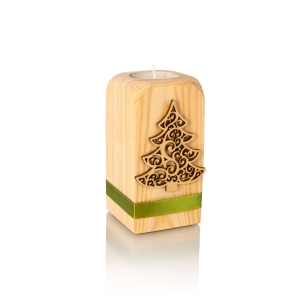 Bougeoir - sapin de Noël - bois - ruban décoratif vert