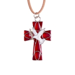 Collier - petite croix - Saint-Esprit - lacet en cuir