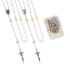 Chapelet - verre - 6 et 8 mm - nacré - Notre-Dame du Calvaire - Saint Jean-Paul II - étui
