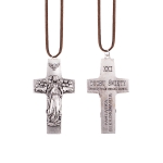 Collier - petite croix - Le bon Berger - souvenir de la Confirmation - lacet en cuir